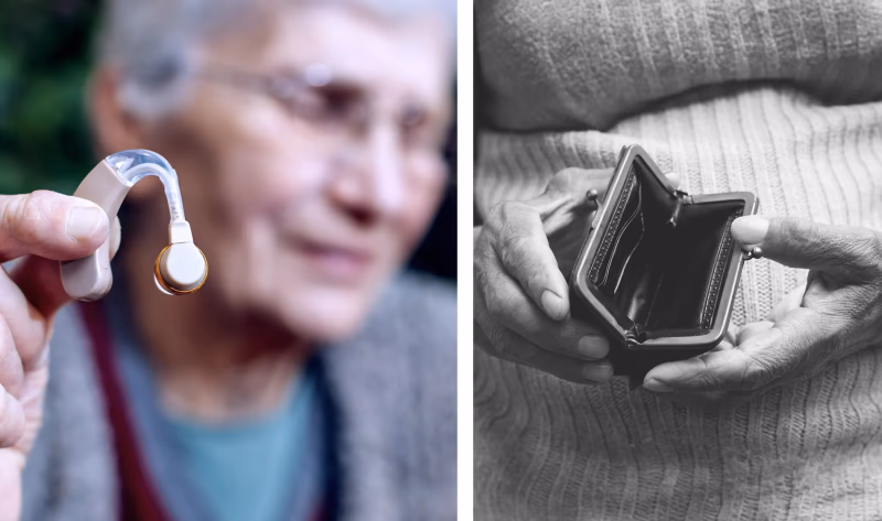 audien atom 2 hearing aid held by hand