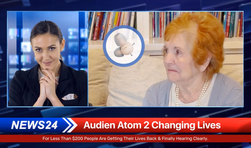 audien atom 2 hearing aid on news screen