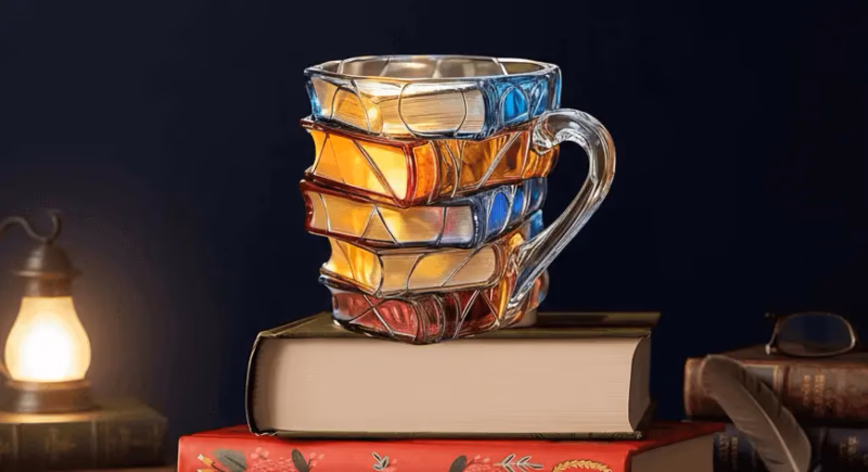 bookhaven 3d library mug with colorful book details