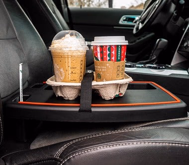 car tray holding two coffee drinks