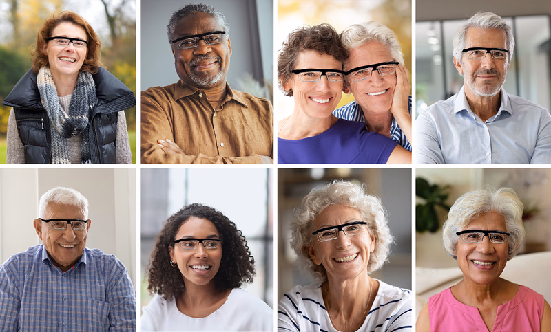 collage of diverse people wearing adjustable glasses