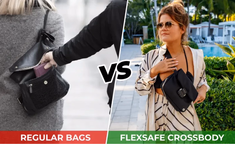 flexsafe anti theft travel bag with lock and slash proof mat