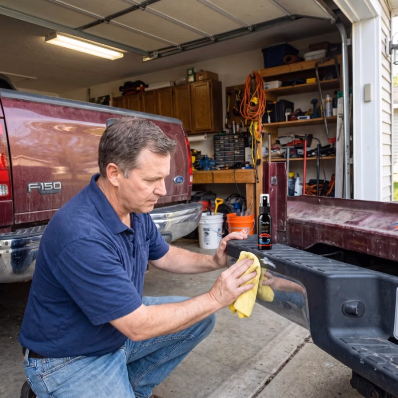 man cleaning car bumper with drivio nano spray