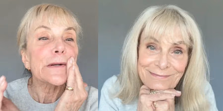 mature woman applying skincare product to her face