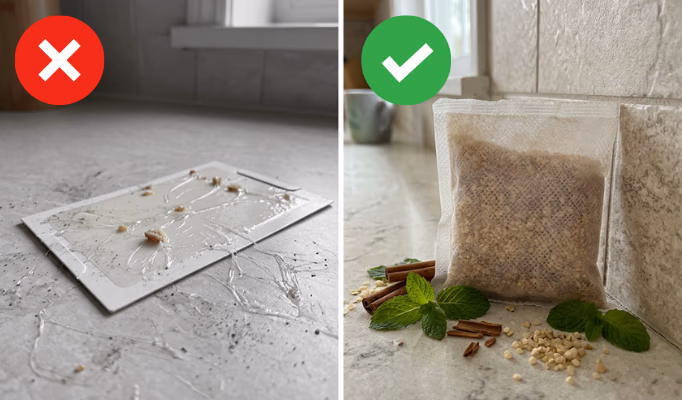 mouse repellent pouch versus sticky trap comparison