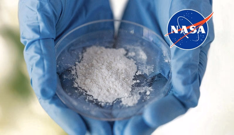 nasa logo with white powder in petri dish