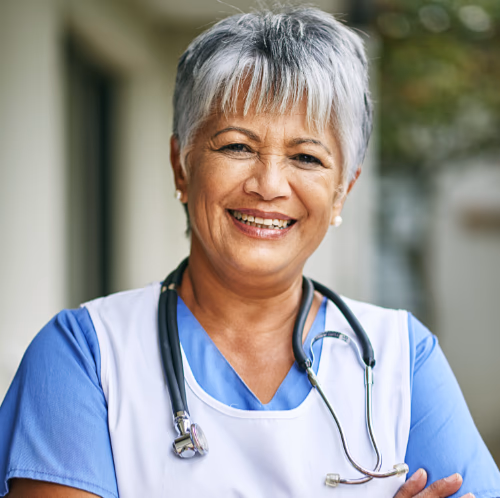 nurse with stethoscope and vital nail clipper smiling