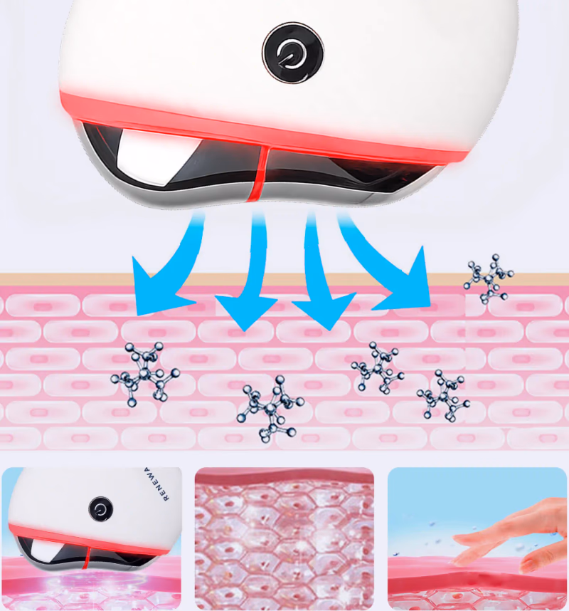 renewa gua sha device with red light and skin layers