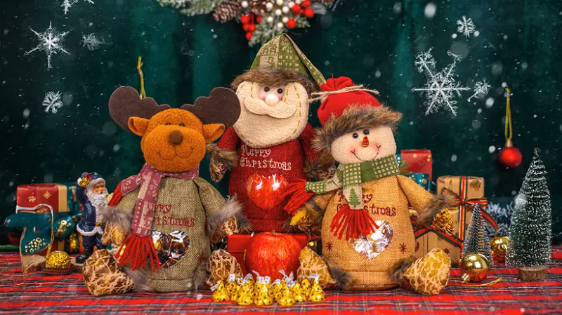 santa stuffers reindeer santa and snowman