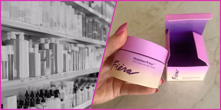 skincare product jar and box with retail shelves background