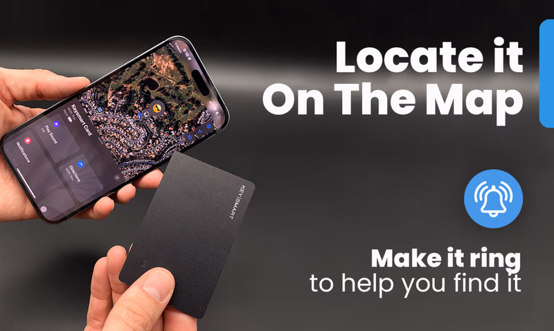 smartcard tracker shown with iphone displaying find my app