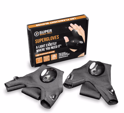 supergloves led flashlight gloves and box