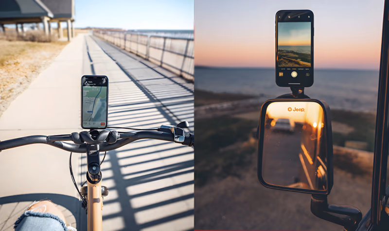 tenikle phone mount on bicycle