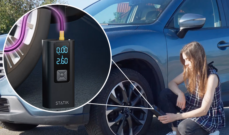 tirehero device shown inflating a car tire