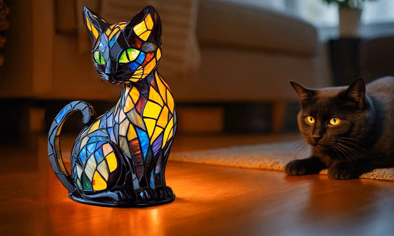 vueeze glowkitty stained glass cat lamp