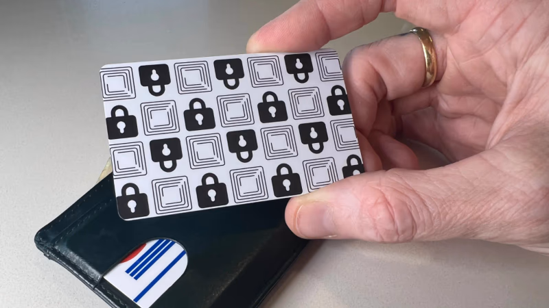 wallet defender card shown with wallet