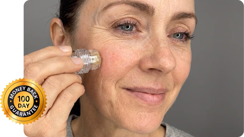 woman applying renewa skin micro with money back guarantee b