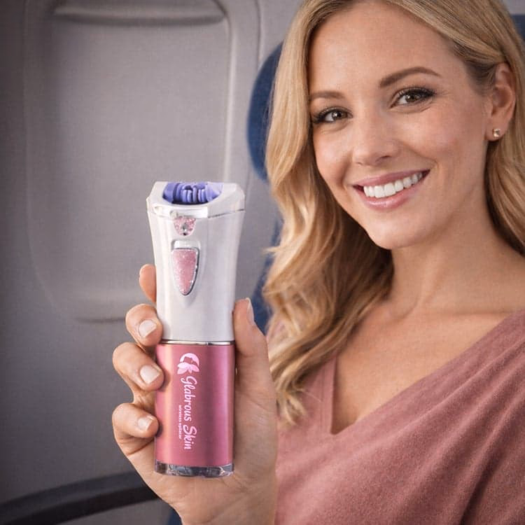 woman with glabrous skin device on plane