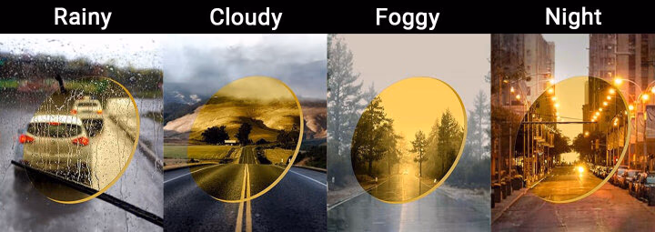 yellow glasses improve visibility in rain cloudy fog night