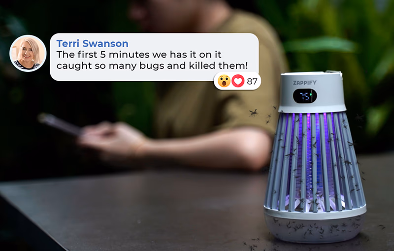 zappify bug zapper on table with bugs